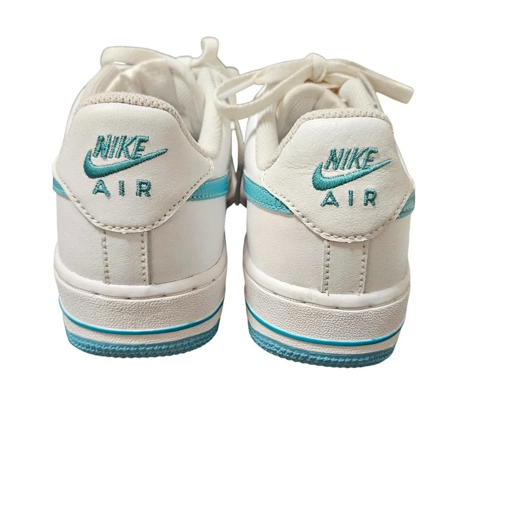Nike Air Force 1 AF1 Low White Turquoise Teal Swoosh Leather Sneakers‎ 6.5Y